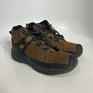 Keen Targhee mid waterproof boots lace up brown leather big kids size 2 Hiking